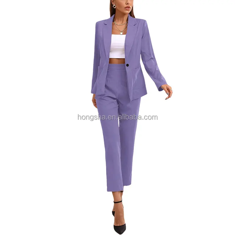 Blazer Trouser Sets Women Elegant Tailored Pants Button Front Lapel Collar Blazer And Pants Sets For Women HSP9052