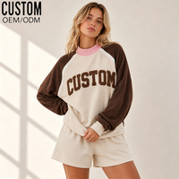 Ensemble de survêtement décontracté deux pièces pour femme, avec sweat-shirt à col montant et manches raglan, color block personnalisé, broderie appliquée, coupe oversize