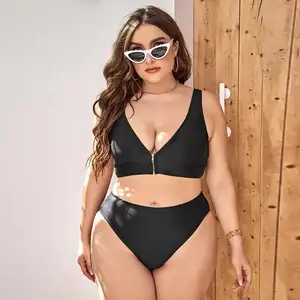 JSN9205416 2022 nuevo negro 2pcs trajes sólido 4XL plus tamaño traje de baño mujeres sexy playa bikini