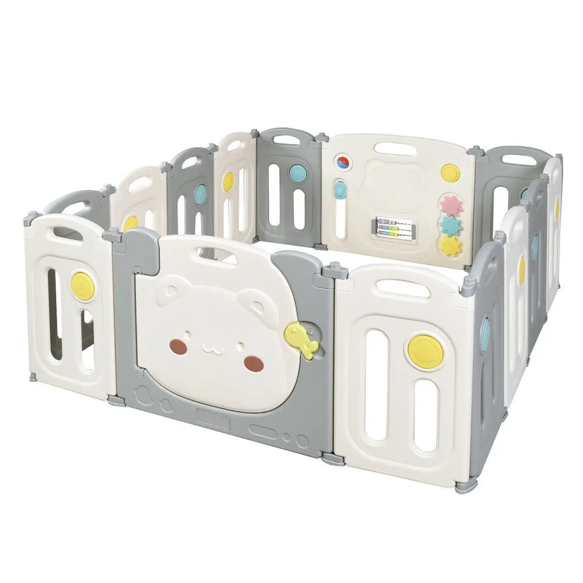 Corralito moderno para bebé, valla de juego de alta calidad, cerca plegable de plástico, color gris y blanco
