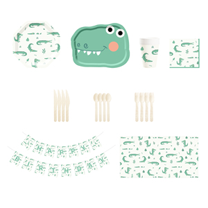 DAMAI Vaisselle de fête sur le thème de l'alligator, ensemble de fournitures pour fête d'anniversaire sur le thème des animaux, assiettes, serviettes, gobelets, kit de vaisselle pour 8 invités - Product Image 6