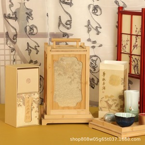 <b>Bamboo</b> Lantern Style Mooncake Box Rectangle Natural <b>Wood</b> Color Handmade <b>Packaging</b> For Pastry Tea Gift Box 0703 - Product Image 4
