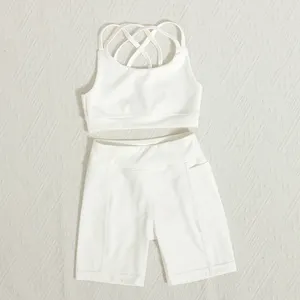 Einfaches Design Tennisstöcke mit Shorts sportlicher Rock Training Baby-Yoga-Outfit Kind rückenfreies Boutique-Yoga-Set Kinder-Yoga-Set