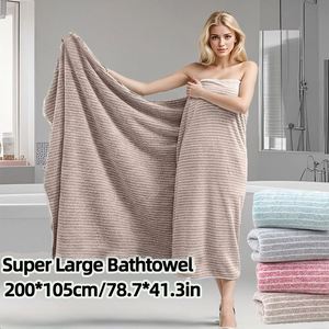 Ensemble de serviettes de bain grandes et épaisses en microfibre ultra-fine, 105*200cm, en polaire corail, à rayures imprimées, séchage rapide, douces, tissées, pour la maison et la plage - Product Image 3