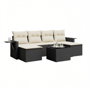 ชุดโซฟาสวนกลางแจ้งทันสมัยสีดำทำจากหวาย PE พร้อมที่วางแขนปรับได้และเบาะโฟมความหนาแน่นสูงสำหรับใช้งานในลานบ้าน - Product Image 1