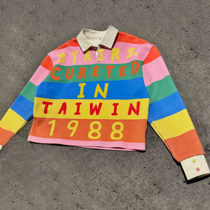 OEM Street Style Colorful Stripes Camiseta Polo de algodón de manga larga 300 Gsm Print Boxy T-Shirt - Product Image 1