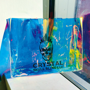 Bolsas transparentes personalizadas con mango de algodón grueso, bolso de compras impermeable de Pvc a la moda, bolso de playa transparente con holograma - Product Image 6