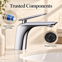 Robinet de lavabo monocommande en chrome poli, à montage sur plan, avec bec conique, pour évier encastré, mitigeur avec cartouche céramique 5