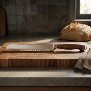 Cuchillo para Pan de Acero Inoxidable de Grado Industrial Iron Crown Forge con Mango de Madera y Borde Dentado para Cortar Tostadas OEM - Product Image 4