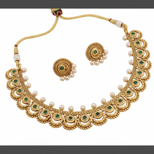 Ensemble de collier vert traditionnel SFNECK77 pierre Pota plaquée or bijoux fins - Product Image 2