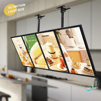 Boîte à lumière LED ultra-mince en verre A2 pour menu de restaurant suspendu pour fast-food