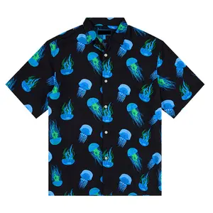 China Hawaiian Shirts Fabriek Custom Artwork Print Usa Size 100% Katoen Rayon Bedrukte Feestshirts