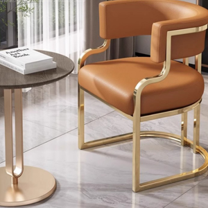 Fauteuil en fer de luxe moderne avec revêtement en cuir - Chaise de salle à manger durable pour la maison et l'hôtel - Product Image 2