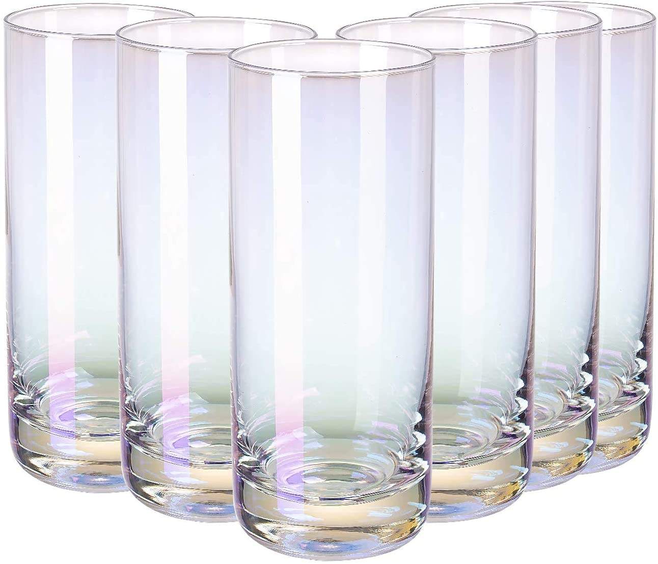 13 Ounce Iridescent Highball Drinking Glass Cylindrical Shape for Water  Beverage Juice Wine,Beer, and Cocktail