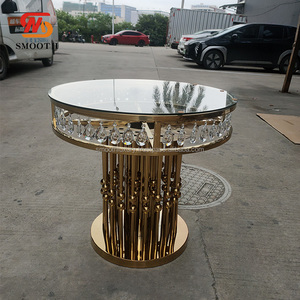 Petite table lisse en gros prix d'usine Table de mariage en verre à cadre en acier inoxydable pour les banquets de fêtes d'anniversaire - Product Image 5