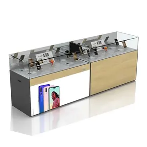 OEM Shop Counter Table Design Mobile Phone Retail Table Modern Retail Glass Showcase Cabinet Display Cases