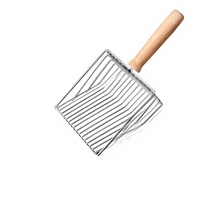 Pack Économique : Pelle à Litière pour Chat en Acier Inoxydable avec Manche en Bois, Outil de Nettoyage pour Animaux, Grande Maille, Portable avec Crochet