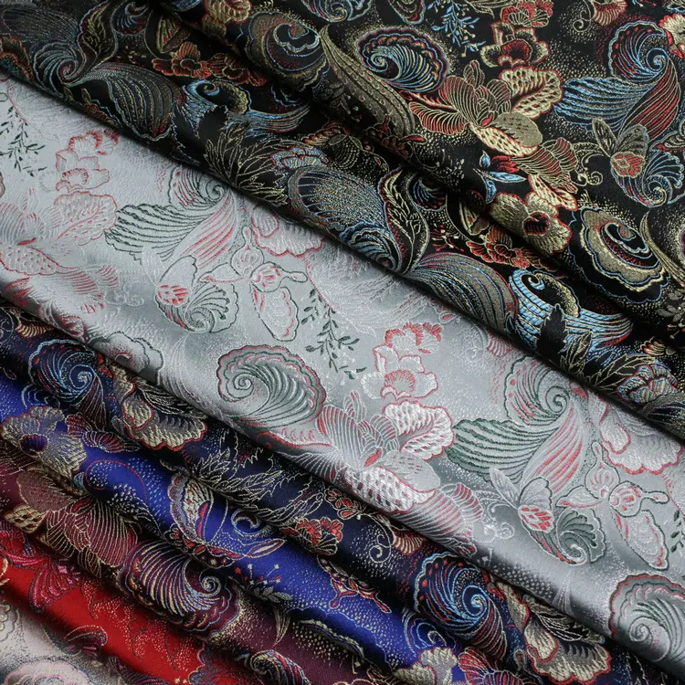 China Großhandel Gute Textur 75CM Natur Brokat Stoff Jacquard für Cheong sam Kimono Stoff