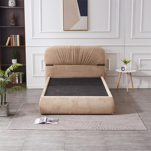 Letto matrimoniale/king size imbottito in tessuto, con doppia piattaforma, molto spesso, elegante, beige-marrone, con testiera trapuntata. - Product Image 2