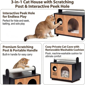 Casa para Gatos de Interior, Moderna Cueva de Madera para Gatos con Postes para Rascar, Cojín Lavable, Mueble Resistente para Gatos - Product Image 4