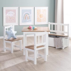 <span class=keywords><strong>Banc</strong></span> d'enfant verni en bois naturel et blanc avec le frein <span class=keywords><strong>de</strong></span> couvercle et la surface enduite - Product Image 3