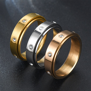 Or cristal soulagement de l'anxiété filature Couple anneaux pour les amoureux rotatif en acier inoxydable Fidget <span class=keywords><strong>Spinner</strong></span> anneau bijoux cadeaux - Product Image 5