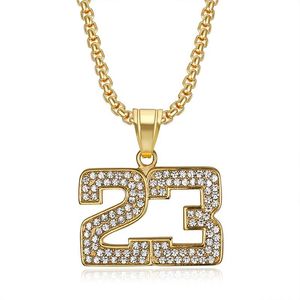 yunnique <b>Titanium</b> Steel Gold Plated Diamond Encrusted 23 Number Pendant Necklace Unisex Hip Hop Jewelry Gift - Product Image 1