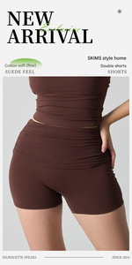 CNSHELL Pantaloncini Leggeri 195gsm Effetto Nudo con Pieghe Laterali Crema a Vita Alta, <span class=keywords><strong>Pantaloni</strong></span> Corti Pieghevoli per Esterni - Product Image 3