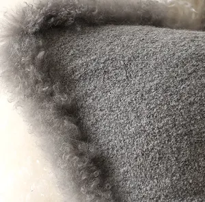 Coussin en <span class=keywords><strong>laine</strong></span> douce et courte <span class=keywords><strong>de</strong></span> Style luxueux, coussin en coquille avec bordures en fourrure mongole, coussin en <span class=keywords><strong>laine</strong></span> d'agneau <span class=keywords><strong>Lama</strong></span> - Product Image 4