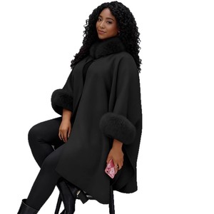 New Plus Size Cloak Custom Warm Autumn and Winter Large Fur Collar Mid Length <strong>Coat</strong> Cloak Shawl Loose Ladies Women Shawl - Product Image 5
