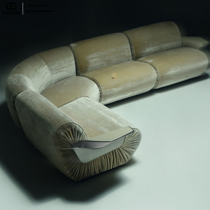 Juego de Sofás en Forma de L de Diseño Italiano Clásico y Lujoso para Sala de Estar de Villa - Sofá de Terciopelo - Product Image 3