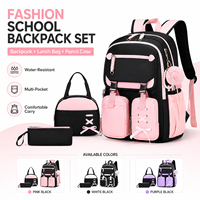 Ensemble de sac à dos scolaire personnalisé 3 pièces avec sac à lunch, trousse à crayons, grande capacité, multi-poches, résistant à l'eau, pour filles
