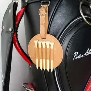 Golf Tee Holder with Wood Golf Tees Value 1 Set Golf Tee Holder for Bag Belt, Luxury Leather Gift for Golfer Men Women