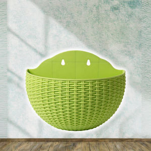 กระถางดอกไม้แบบครึ่งวงกลมติดผนังสไตล์หวายไม่เจาะแขวนตะกร้าดอกไม้ระเบียงติดผนัง - Product Image 3