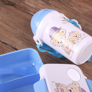 Children's Plastic Lunch Box And Water Bottle Set Cartoon Bear Design For 2-4 Years Kids Powder Blue Pink - Product Image 4