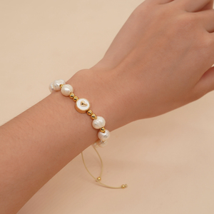 Go2boho Pearl Bracelet with Heart Charm White <strong>Imitation</strong> Pearl and Gold Bead Adjustable <strong>Jewelry</strong>, Romantic <strong>Love</strong> Gift - Product Image 4
