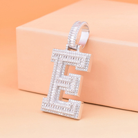Pendentif Lettre Personnalisé A-Z en Moissanite Sertie de Pierres, Argent 925, Couleur D VVS1, Coupe Baguette et Ronde, Collier Hip Hop pour Hommes et Femmes