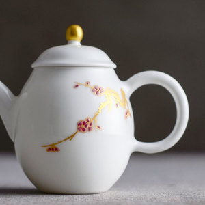 Service à thé Kung Fu en porcelaine blanche élégante, mini, peint à la main, avec des paillettes dorées - Product Image 4