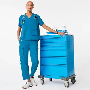 Bestex Custom Rayon Verpleegkundige Uniform Sets Korte Mouw Vrouwen Hoge Taille Medische Scrubs Cargo Broek Voor Ziekenhuis