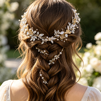 Serre-tête de mariée vintage en or fait main avec feuilles, perles et cristaux, bijou de cheveux en strass pour mariées et demoiselles d'honneur