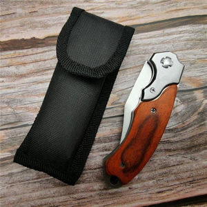 سكين الجيب التكتيكي الأكثر مبيعًا، قابل للطي بمقبض خشبي للصيد والتخييم والبقاء في البرية، سكين OEM مع مصباح LED - Product Image 5