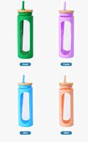 Gobelet en verre réutilisable pour boire du café glacé, de l'eau et du smoothie, avec manchon de protection en silicone, paille et couvercle