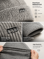 Bonnet en tricot côtelé avec logo métallique, revers pliable, chaud et extensible, pour l'hiver, usage quotidien en extérieur, personnalisable
