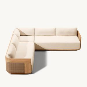 Canapé d'extérieur en teck et rotin pour cour, villa, <span class=keywords><strong>jardin</strong></span>, hôtel, B&B, terrasse, chaise d'extérieur en rotin, mobilier en bois massif - Product Image 5