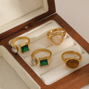 แหวนแฟชั่นทรงเรขาคณิตประดับหินธรรมชาติ ของขวัญสำหรับผู้หญิง เครื่องประดับ - Product Image 2