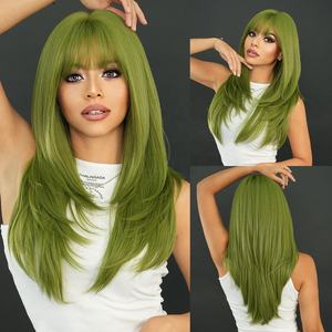 Perruque synthétique longue et droite verte, style européen et américain, pour cosplay, festivals et soirées – Vente chaude en gros - Product Image 3