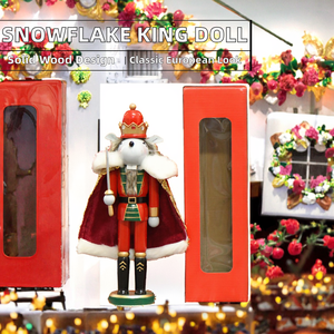 European Style 30cm Solid Wood Glossy Finish Eco-Friendly <b>White</b> Green Snowflake Scepter King Nutcracker Doll with Cotton <b>Cloak</b> - Product Image 2