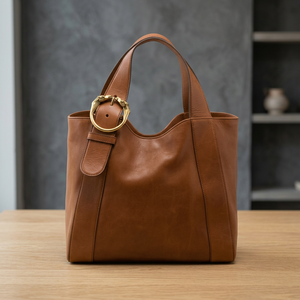 Bolsos de Mano de Lujo para Mujer, de Cuero Genuino, Plegables, Ligeros, con Doble Correa, Cierre de Cremallera, Gran Capacidad, Impermeables, Duraderos y Modernos - Product Image 1