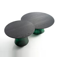 Ensemble de table basse au design moderne avec plateau en bois et base en verre, couleur personnalisée pour salon