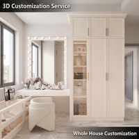 Dressing sur mesure de luxe minimaliste de style américain avec coiffeuse et armoire en panneaux de paille écologiques pour chambre de villa